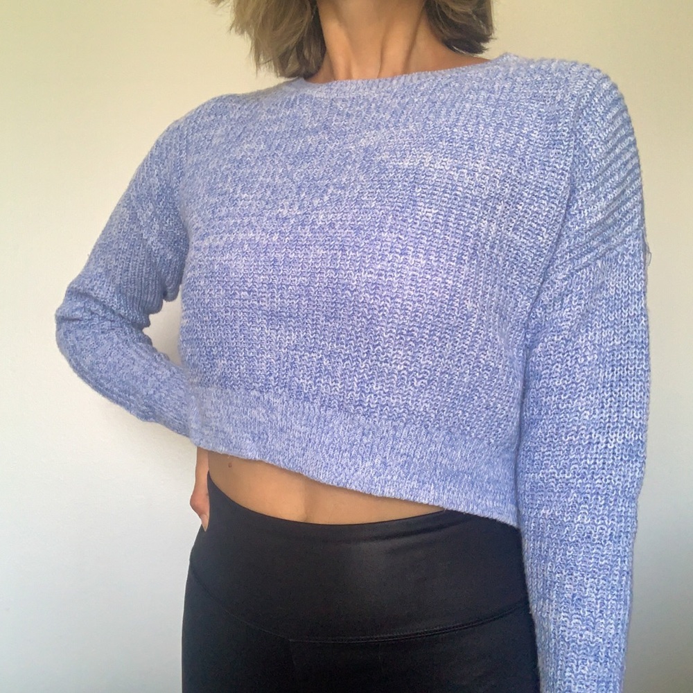 Blue cropped woven sweater - Picture 1 of 4